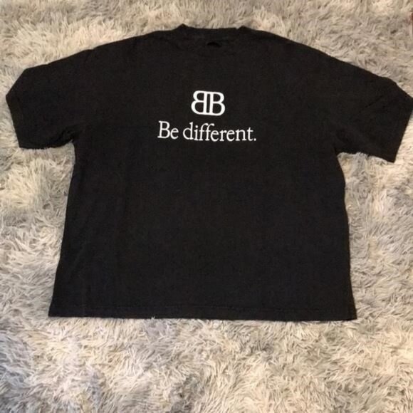 Balenciaga Men’s “Be Different” Logo T-Shirt in Black/White – Size XXL - Picture 7 of 10